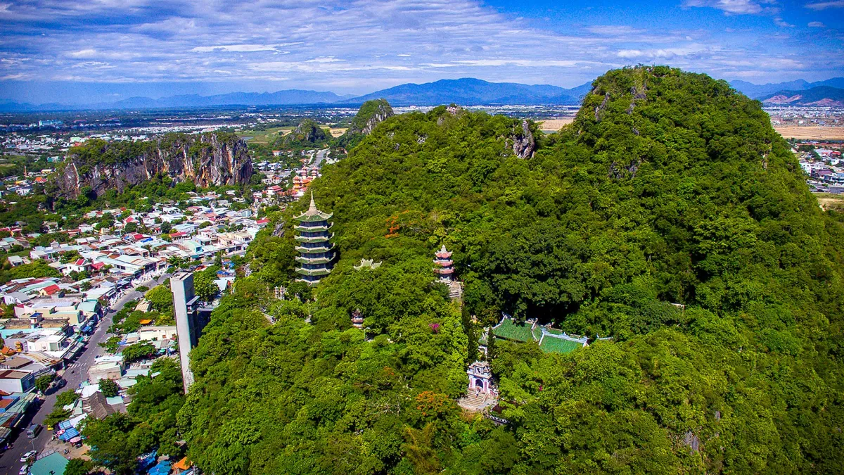 Aerial view of Thuy Son at the Marble Mountains in Da Nang