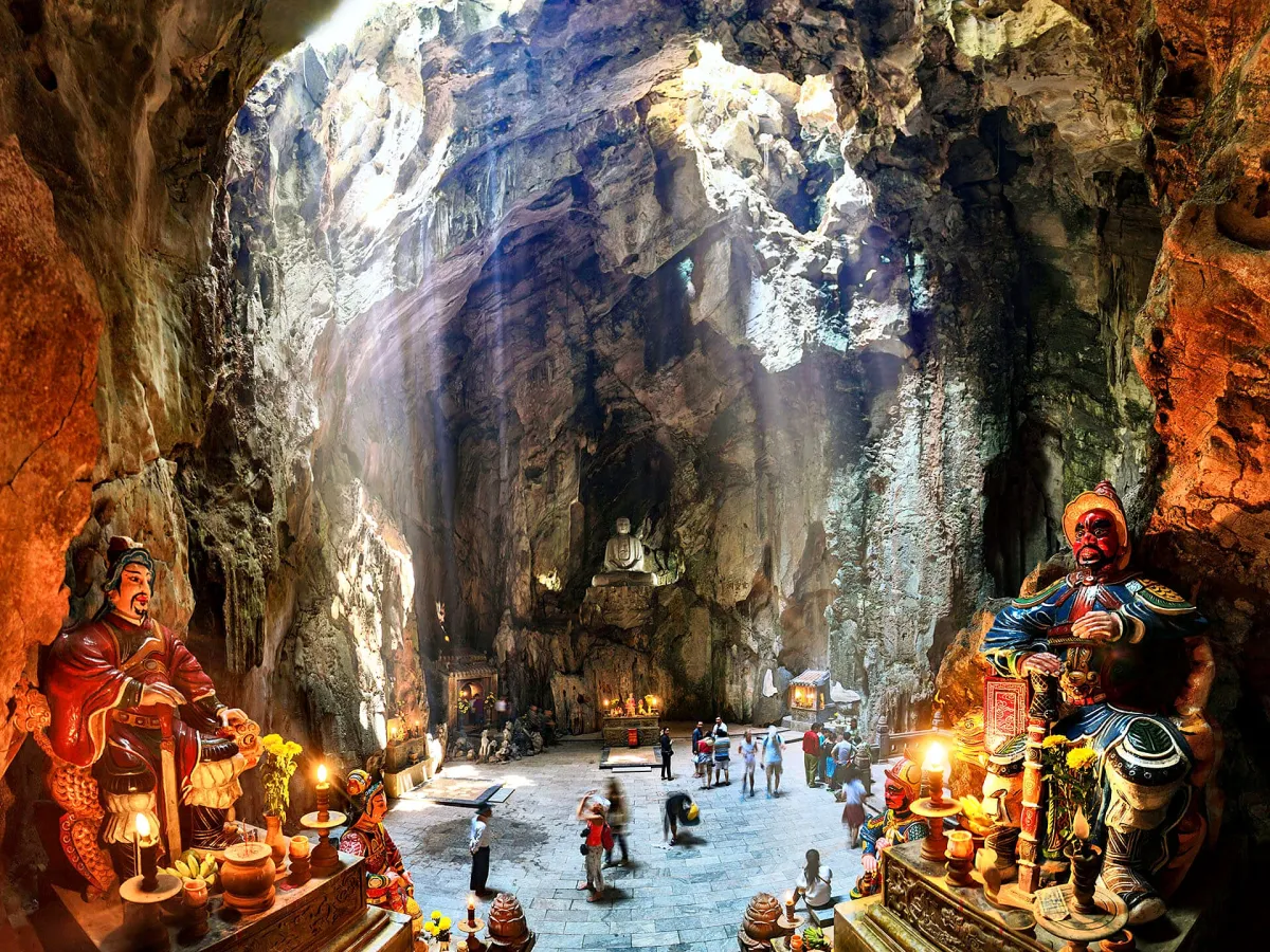 Huyen Khong cave on Thuy Son at the Marble Mountains, with a few visitors
