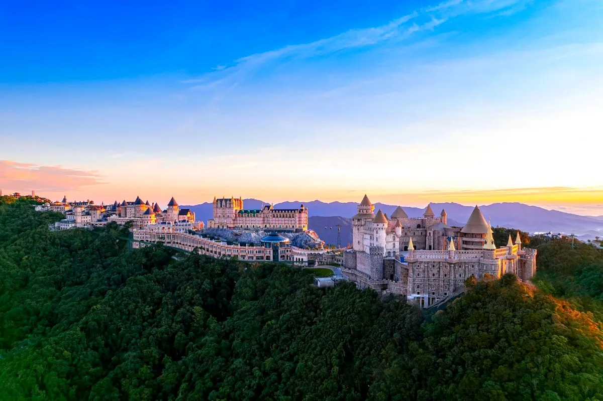 The French Village at Ba Na Hills on the mountaintop at sunset
